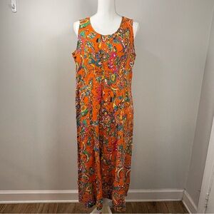 Chico’s Linen Maxi Dress Large Orange Paisley Boho Resort Summer Dress